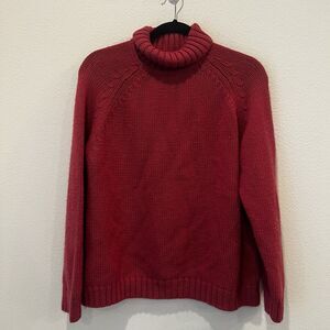 Garnet Hill Pink Sweater Pullover 100% Merino Wool Turtleneck Thick Knit Sz L